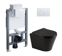 Conjunto completo de inodoro HOROW: elemento de pared de 82 cm, cisterna empotrada + inodoro de pared + placa redonda blanca