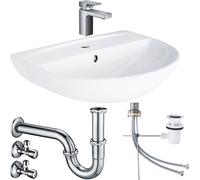 Conjunto completo de lavabo con forma de tulipán, de 55 cm, que incluye grifo Hansgrohe, sistema de desagüe y sifón Schell, y válvula de esquina