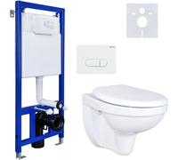 Conjunto completo para inodoro Belvit, con tapa de cierre suave, placa de accionamiento, elemento de pared preensamblado y con altura ajustable, sistema autoportante, que incluye inodoro y cisterna