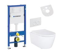 Conjunto completo para inodoro blanco, con inodoro suspendido de cerámica Belvit y asiento con sistema de cierre suave, compatible con el sistema de instalación mural Geberit UP100