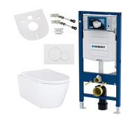 Conjunto completo para inodoro de pared Geberit, que incluye inodoro suspendido, taza con tapa de cierre suave, elemento de pared y placa de accionamiento