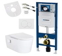 Conjunto completo para inodoro de pared Hansgrohe EluPura S, con tapa de cierre suave. Incluye: sistema de instalación Geberit Duofix UP320, elemento de instalación para pared, placa de accionamiento