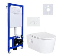 Conjunto completo para inodoro de pared Hansgrohe EluPura S, con tapa de cierre suave, sistema de instalación empotrada Belvit, placa de accionamiento y aislamiento acústico