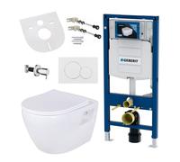 Conjunto completo para inodoro Geberit AL5508-SET, con elemento de instalación mural y placa de accionamiento de 3/6 litros, inodoro mural con función de bidé, inodoro de cerámica sin borde y preensam