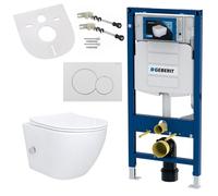 Conjunto completo para inodoro Geberit AL55800-SET, que incluye: elemento de instalación para pared, tapa y pulsador con cierre suave (3/6 litros), diseño de montaje en pared, preensamblado, capacidad