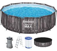 Conjunto completo para piscina elevable Bestway® Steel Pro MAX™ con filtro, de Ø 427 x 107 cm, con apariencia de madera (roble moteado), redonda