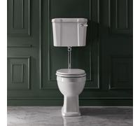 Conjunto con WC Tradicional - Inodoro Elevado y Cisterna Baja - Kit de Descarga Cromado y Blanco - Tapa Blanca