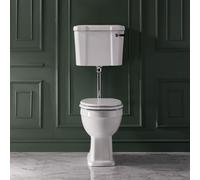 Conjunto con WC Tradicional - Inodoro Elevado y Cisterna Baja - Kit de Descarga Cromado y Negro - Tapa Blanca