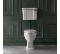 Conjunto con WC Tradicional - Inodoro Elevado y Cisterna Baja - Kit de Descarga Negro - Tapa Blanca