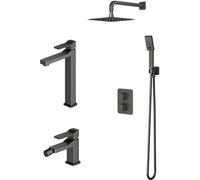 Conjunto conjunto de ducha Omnires Slide SYSSL11GR, grifo para lavabo Omnires Slide SL7712GR, SL7720GR