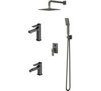 Conjunto conjunto de ducha Omnires Slide SYSSL12GR, grifo para lavabo Omnires Slide SL7710GR, SL7720GR