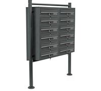Conjunto de 12 buzones Wiltec, color antracita, 945 x 270 x 1500 mm, buzones de pie con 2 compartimentos de 6 unidades cada uno, con cerradura y placa para nombres. Buzón de pared/poste
