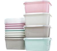 Conjunto de 12 recipientes redondos herméticos de 1 litro – sin BPA, aptos para microondas, lavavajillas y congelador, con tapa, 15,7 x 15,3 x 7 cm, surtido de colores