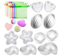 Conjunto de 14 moldes para bombas de baño, incluye 7 moldes de aluminio y 50 bolsas de organza