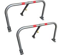 Conjunto de 2 barreras plegables para estacionamiento, de 44 cm, fabricadas en acero, color gris. Barreras para estacionamiento con franjas rojas de advertencia. Sistema de fijación circular para plaz