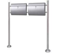 vidaXL Buzones poste doble con soporte 2 llaves acero inox Dimensiones 31 x 10.5 x 33.5 cm, 30 x 12 x 40 cm, 37.5 x 13 x 31 cm