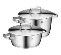 Conjunto de 2 Cacerolas Iconic de WMF - 22 cm, Acero Inoxidable Cromargan, Diseño Premiado 2023, Apta para Inducción y Horno hasta 250 °C