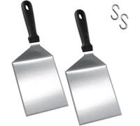 Conjunto de 2 espátulas para parrilla de acero inoxidable Ibenzoa®, con superficie extra ancha de 15 x 13 cm, mangos resistentes al calor y ganchos para colgar, ideales para barbacoas, planchas, y fog