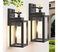 Conjunto de 2 farolas exteriores con sensor de movimiento, casquillo E27, color antracita, grado de protección IP44