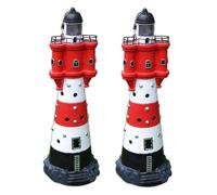Conjunto de 2 faros solares LED XL de 50 cm | Decoración para jardín, faro luminoso rojo y blanco | Iluminación decorativa para jardín con sensor de luz crepuscular | Iluminación solar, decoración par