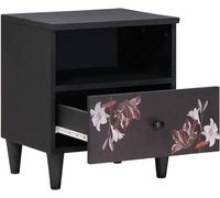 Conjunto de 2 mesitas de noche de madera maciza de mango, color marrón, 40 x 33 x 46 cm. Mesitas auxiliares con motivos florales y pomos de latón, diseño moderno para el dormitorio