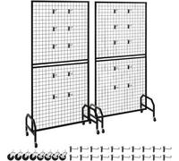 Conjunto de 2 paneles de pared tipo rejilla, 898 x 1798 mm. Estanterías de alambre con ruedas y 10 ganchos, juego de paneles de acero al carbono para ferias de artesanía, decoración, almacenamiento y 