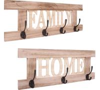 Conjunto de 2 perchas de pared HWC-C60 Home+Family, panel para ropa con estilo vintage "shabby chic", color marrón natural