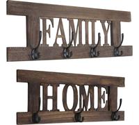 Conjunto de 2 perchas de pared HWC-C60 Home+Family, panel para ropa con estilo vintage "shabby chic", color marrón, aspecto desgastado