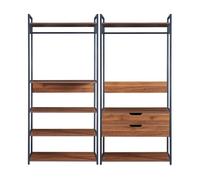 Conjunto de 2 percheros larem con 2 cajones y 7 estantes - negro/efecto nogal [en.casa]
