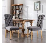 Conjunto de 2 sillas de comedor Flieks, con patas de madera maciza, ideales para la cocina o el salón. Sillas tapizadas con respaldo, color gris