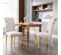 Conjunto de 2 sillas de comedor Flieks, con patas de madera maciza, ideales para la cocina o el salón. Sillas tapizadas con respaldo, color beige