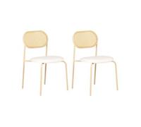 Conjunto De 2 Sillas De Comedor Retro Asiento De Tela Estructura Metálica Efecto Madera Trenza Vienesa Madera Clara Adaver