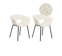 Conjunto De 2 Sillas Modernas Asientos Tapizados Bouclé Patas De Metal Para Comedor Cocina Blanco Crema Elma