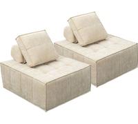 Conjunto de 2 sillones modulares tipo sofá en tela texturizada "velluto" - beige