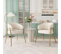 Conjunto de 2 sillones tapizados Flieks, sillones para el salón con patas de metal, sillas para el comedor con reposabrazos y tapizado de lana, sillas para la cocina o tocador, color blanco