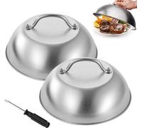 Conjunto de 2 tapas para hamburguesas de acero inoxidable Ibenzoa®, diámetro de 22 cm, 6 cm de alto, con mangos resistentes al calor, que reducen las salpicaduras de grasa, ideales para derretir queso