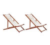 Conjunto De 2 Tumbonas De Jardín De Madera De Acacia Marrón Oscuro Blanco Crema Con 2 Telas A Elegir Reclinable Plegable Avellino