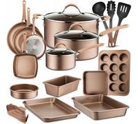 Conjunto de 20 piezas de batería de cocina NutriChef, que incluye ollas, sartenes y moldes para hornear con revestimiento antiadherente. Este juego de cocina es apto para cocinas a gas, eléctricas, de