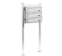 Conjunto de 3 buzones de acero inoxidable Wiltec, 556 x 270 x 1200 mm, buzón de pie con 3 compartimentos, incluye cerradura y placa para nombres. Buzón de correo con soporte