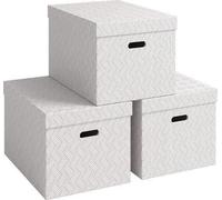 Conjunto de 3 cajas de almacenamiento con tapa de la marca Leitz, de 46 litros de capacidad, extra grandes, fabricadas con cartón 100% reciclado, diseño geométrico, ideales para la escuela, la univers