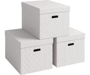 Conjunto de 3 cajas de almacenamiento con tapa de la marca Leitz, de 46 litros de capacidad, extra grandes, fabricadas con cartón 100% reciclado, diseño geométrico, ideales para la escuela, la univers
