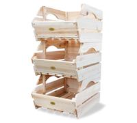 Conjunto de 3 cajas de madera HABAU, 27x38x20 cm, sin tratar, apilables, de pino macizo. Producto de segunda calidad, en muy buen estado