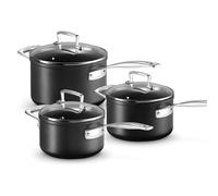 Le Creuset Set de cazos de aluminio antiadherente, 3 piezas, diámetro 16, 18 y 20 cm, para todas las fuentes de calor, incluso la inducción, Antracita/Plateado, 51803000010002