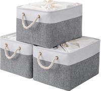 Conjunto de 3 cestas de almacenamiento Unyqoos®, plegables, fabricadas en EVA con estructura de metal, con cordón de ajuste y 2 asas de transporte, de 37x26x20 cm, color blanco/gris – ideales para jug