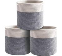 Conjunto de 3 cestas tejidas Unyqoos® – Cestas de algodón 100% hechas a mano, ideales para guardar juguetes, plantas y objetos decorativos, con un diámetro de 28 cm y una altura de 28 cm, en color bla