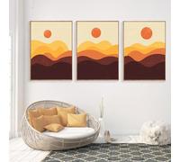 Conjunto de 3-Cuadro Abstracto Color Naranja Quemado Sobre Lienzo Póster Bohemio de Montaña Impresión Artística de Paisaje Nórdico Cuadro de Pared Dormitorio Decoración del Hogar-50*70cm (Sin marco)