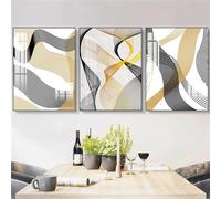 Conjunto de 3-Cuadro Abstracto de Líneas Negras y Doradas Sobre Lienzo Póster Minimalista Nórdico y Láminas para Decoración de Pared en Sala de Estar Hogar Dormitorio U Oficina-60*80cm (Sin marco)
