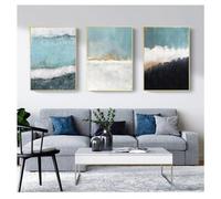 Conjunto de 3-Cuadro Abstracto en Lienzo de Color Azul y Negro Arte Mural Moderno para Sala de Estar Póster Nórdico y Lámina para Dormitorio Cocina Oficina y Decoración del Hogar-60*80cm (Sin marco)