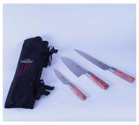 Conjunto de 3 cuchillos japoneses con empuñaduras de acero inoxidable y mangos de zebrano, marca Lion Sabatier, modelo 977002