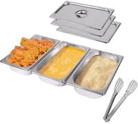 Conjunto de 3 cuencos de acero inoxidable para empanar, con tapas, de 2,5 litros de capacidad cada uno, con dimensiones de 32,5 x 17,5 x 6,5 cm, aptos para horno hasta 180°C, apilables y aptos para la